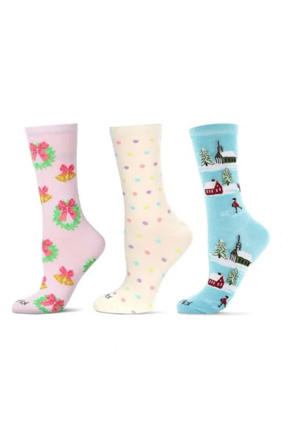 Memoi Winter Skiing Assorted 3-pack Crew Socks In Multi
