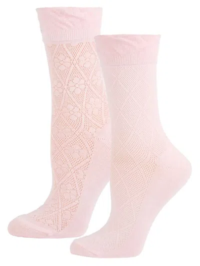 Memoi Women's 2-pack Flower Dazzle Ankle Socks In Lotus