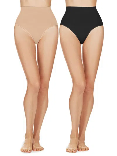 Memoi Women's 2-pack High Waisted Sculpted Brief In Nude Black