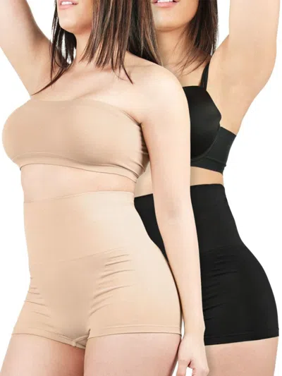 Memoi Women's 2-pack High Waisted Shapewear Boyshorts In Beige Black