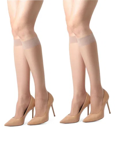 Memoi Women's 2-pack Satin Sheer Over The Calf Socks In Nude