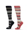 Memoi Women's 2 Pack Sock Set In Stripe Blue,pink