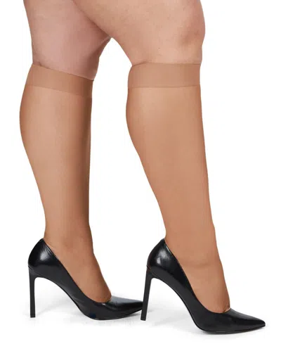 Memoi Women's 2 Pair Pack Energizing Curvy Knee Highs Mm-4240 In Honey