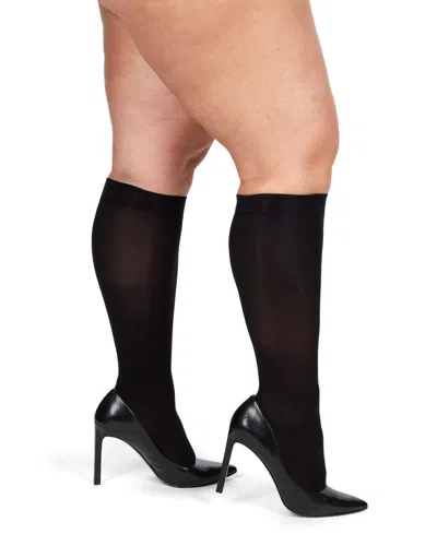 Memoi Women's 2 Pair Pack Microfiber Opaque Curvy Knee Highs Mm-4636 In Black