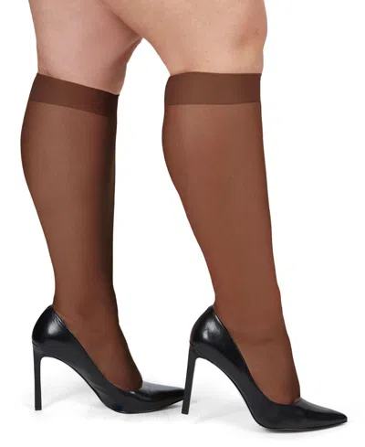 Memoi Women's 2 Pair Pack Ultra Sheer Plus Curvy Knee Highs Mm-4205 In French Coffee