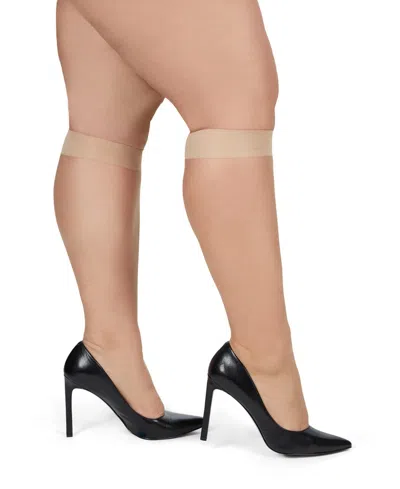 Memoi Women's 2 Pair Pack Ultra Sheer Plus Curvy Knee Highs Mm-4205 In Tan