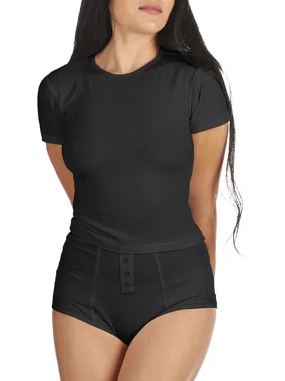 Memoi Women's 2-piece Ribbed T Shirt & Brief Set In Black