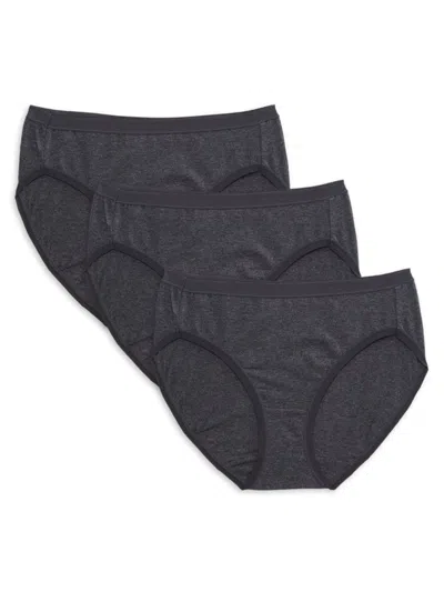 Memoi Women's 3-pack Cotton Basic Hipster Panty In Charcoal