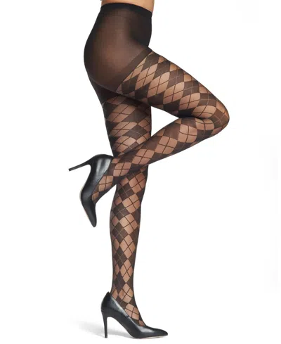 Memoi Women's Argyle Sheer Tights In Black