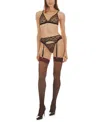 Memoi Women's Audrey 3 Piece Heart Print Mesh Garter Set In Black