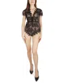 Memoi Women's Ava Lace Cap Sleeve Boyshorts Romper Lingerie With Sweetheart Neckline In Black