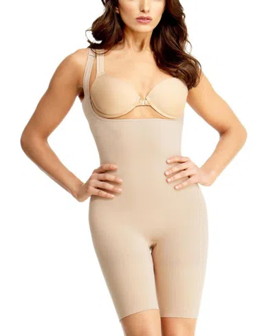 Memoi Plus Size Braless Smoothing High Back Shaping Bodysuit In Nude