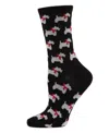 Memoi Women's Cashmere Blend Crew Socks In Black Collar Dog