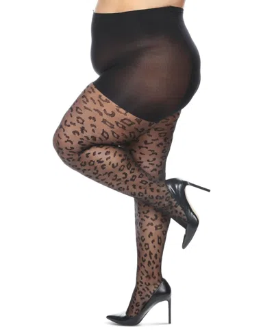 MEMOI WOMEN'S CURVY LEOPARD SHEER NYLON CONTROL TOP TIGHTS MM-2303