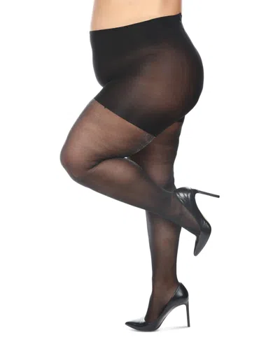 Memoi Women's Curvy Sparkle Sheer Nylon Control Top Tights Mm-2304 In Black