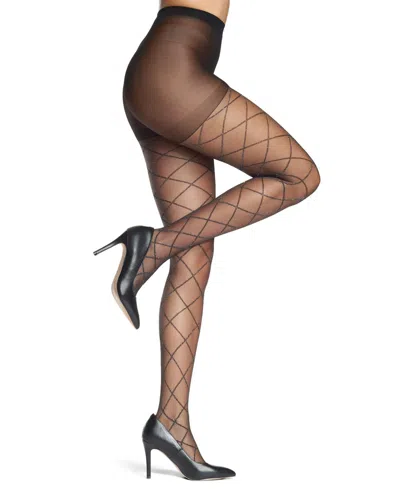 Memoi Women's Diamond Lurex Reinforced-toe Tights In Black