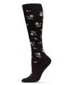 Memoi Women's Ditsy Floral Nylon 15-20mmhg Graduated Compression Socks Uoy07414 In Black
