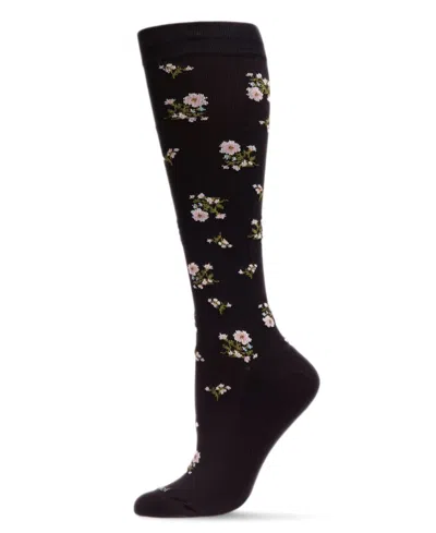 Memoi Women's Ditsy Floral Nylon 15-20mmhg Graduated Compression Socks Uoy07414 In Black