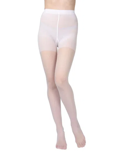 Memoi Women's Essential Control Top Satin Sheer Pantyhose In White