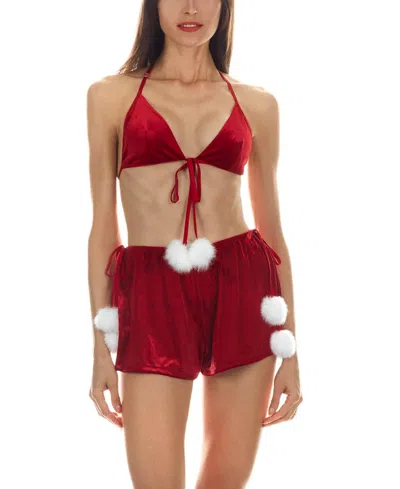 Memoi Women's Eve Bralette Shortie Set In Red
