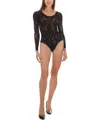 Memoi Women's Flirty Floral Long Sleeve Seamless Bodysuit In Black