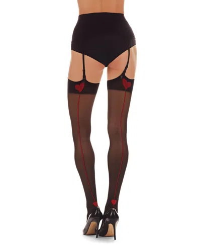 Memoi Women's Heart Backseam Stockings In Black