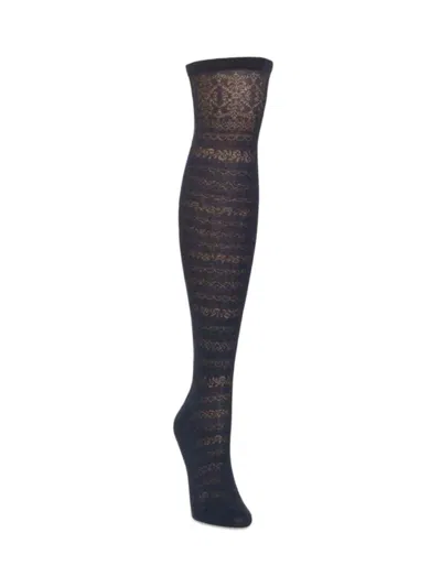 Memoi Women's Lace Thigh High Stockings In Deep Cobalt