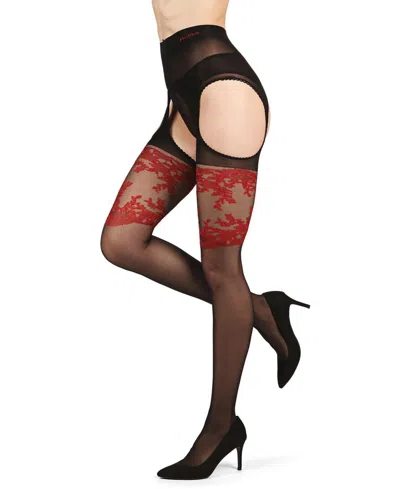 MEMOI WOMEN'S LADY IN RED SUSPENDER 20 DENIER SHEER PANTYHOSE LOV405