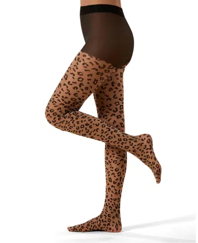 Memoi Women's Leopard Print Sheer Nylon Tights In Brown