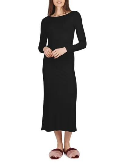 Memoi Women's Ribbed Maxi Night Gown In Black