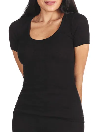 Memoi Women's Ribbed Scoopneck T Shirt In Black