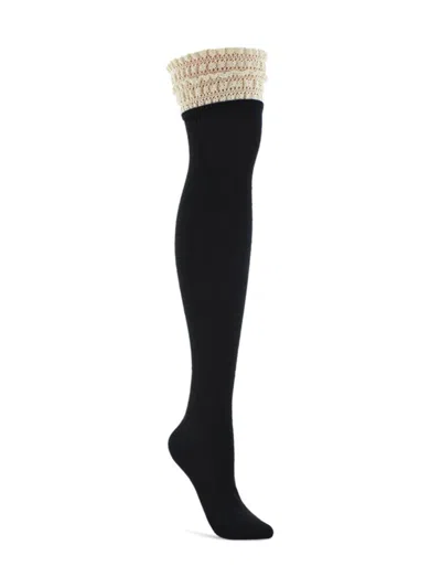 Memoi Women's Ruffle Lace Thigh High Stockings In Black