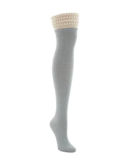 Memoi Women's Ruffle Lace Thigh High Stockings In Gray