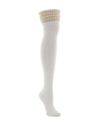 Memoi Women's Ruffle Lace Thigh High Stockings In Gray