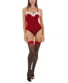 Memoi Women's Scarlett Holiday-themed Velvet Bodysuit In Red