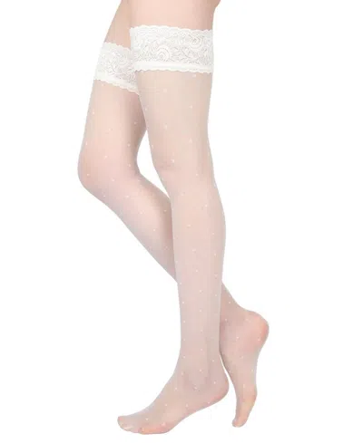 Memoi Women's Seduction Sheer Allover Dot Thigh High Stockings In Beige