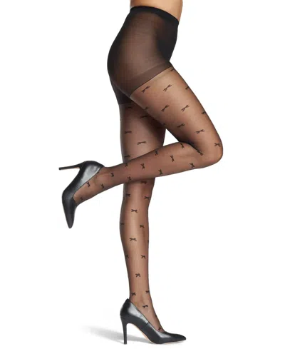 Memoi Women's Sheer Knit-in Bows Tights In Black