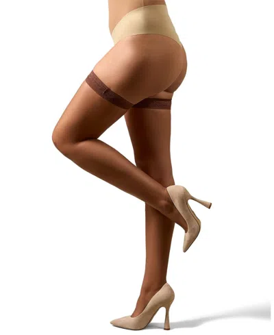 MEMOI WOMEN'S SIMPLY BARE FLORAL LACE TOP THIGH HIGH TIGHTS MM-109