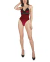Memoi Women's Sylvie Soft Velvet Bodysuit In Red