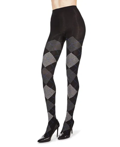 Memoi Women's Textured Argyle Patterned Sweater Tights In Dark Gray