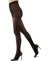 Memoi Women's Textured Cotton Rich Inverted Crochet Fashion Tights Mtf08952 In Black