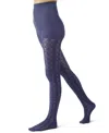 Memoi Women's Textured Cotton Rich Inverted Crochet Fashion Tights Mtf08952 In Navy