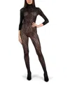 Memoi Women's Wild Leopard Long Sleeve Seamless Body Stocking In Black