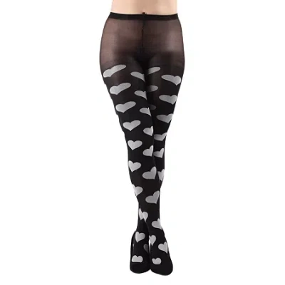 Memoi Womens Opaque Heart Hearts Tights In Black