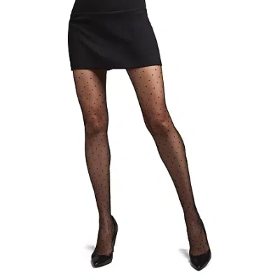 Memoi Womens Petite Point Sheer Dots Tights In Black