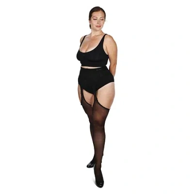 Memoi Womens Suspender Lace Trim Plus Tights In Black