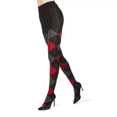 Memoi Womens Textured Argyle Sweater 1 Pair Argyle Tights In Black