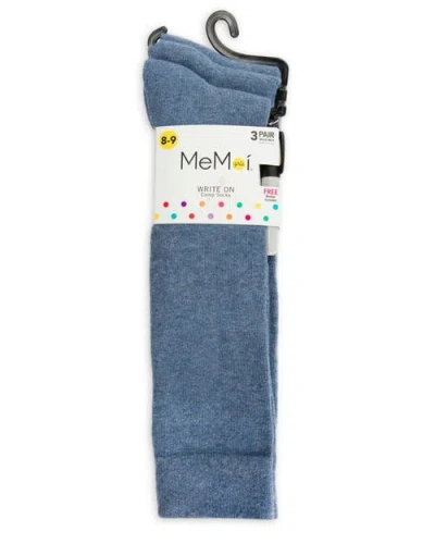 Memoi Write On Camp Kids Knee High Socks 3-pack In Blue