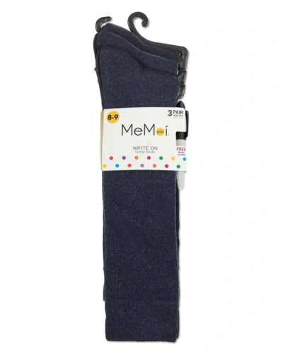 Memoi Write On Camp Kids Knee High Socks 3-pack In Blue