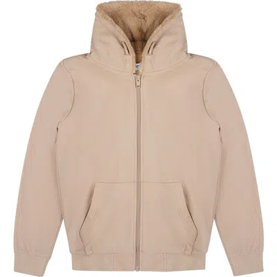 Memoi Kids'  Zip-up Hoodie With Cozy Faux Fur Lining In Tan